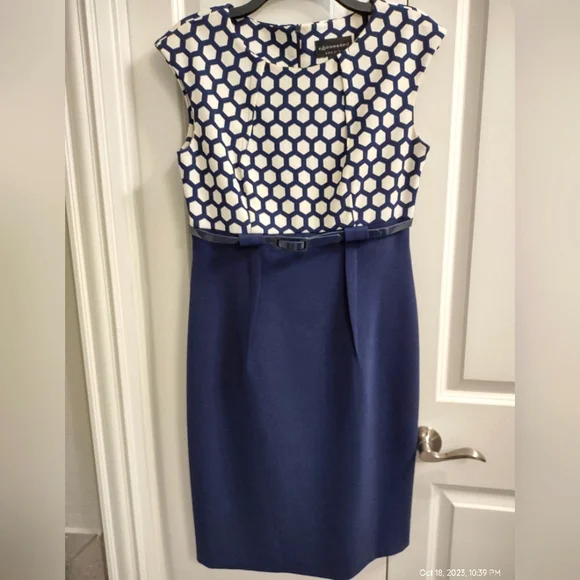 connected apparel Dresses Ladies Navy Blue And White Dress